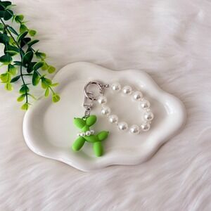 Green Balloon Dog Keychain/ Bag Charm Pearl Detail